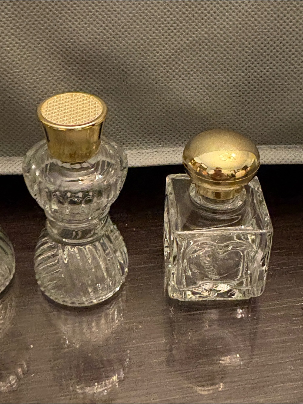 Vintage AVON Clear Glass Vanity Bottles with Gold Caps - Picture 3 of 11